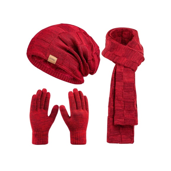 🌹🆕Red Knit Beanie, Scarf, and Touchscreen Gloves Set Christmas Gift - Picture 8 of 8